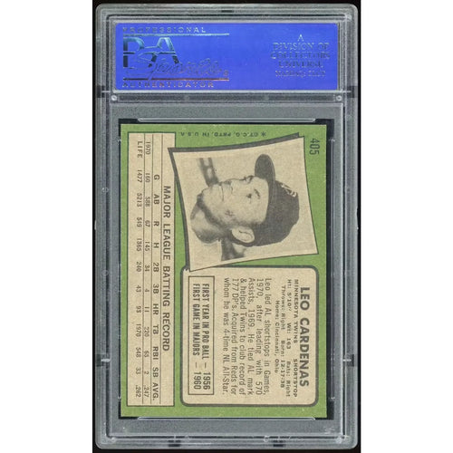 1971 Topps #405 Leo Cardenas Baseball Card | PSA 8