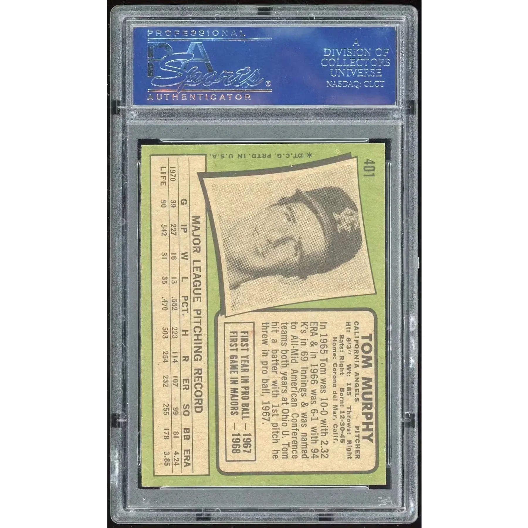 Tom Murphy 1971 Topps #401 Baseball Card | PSA 8