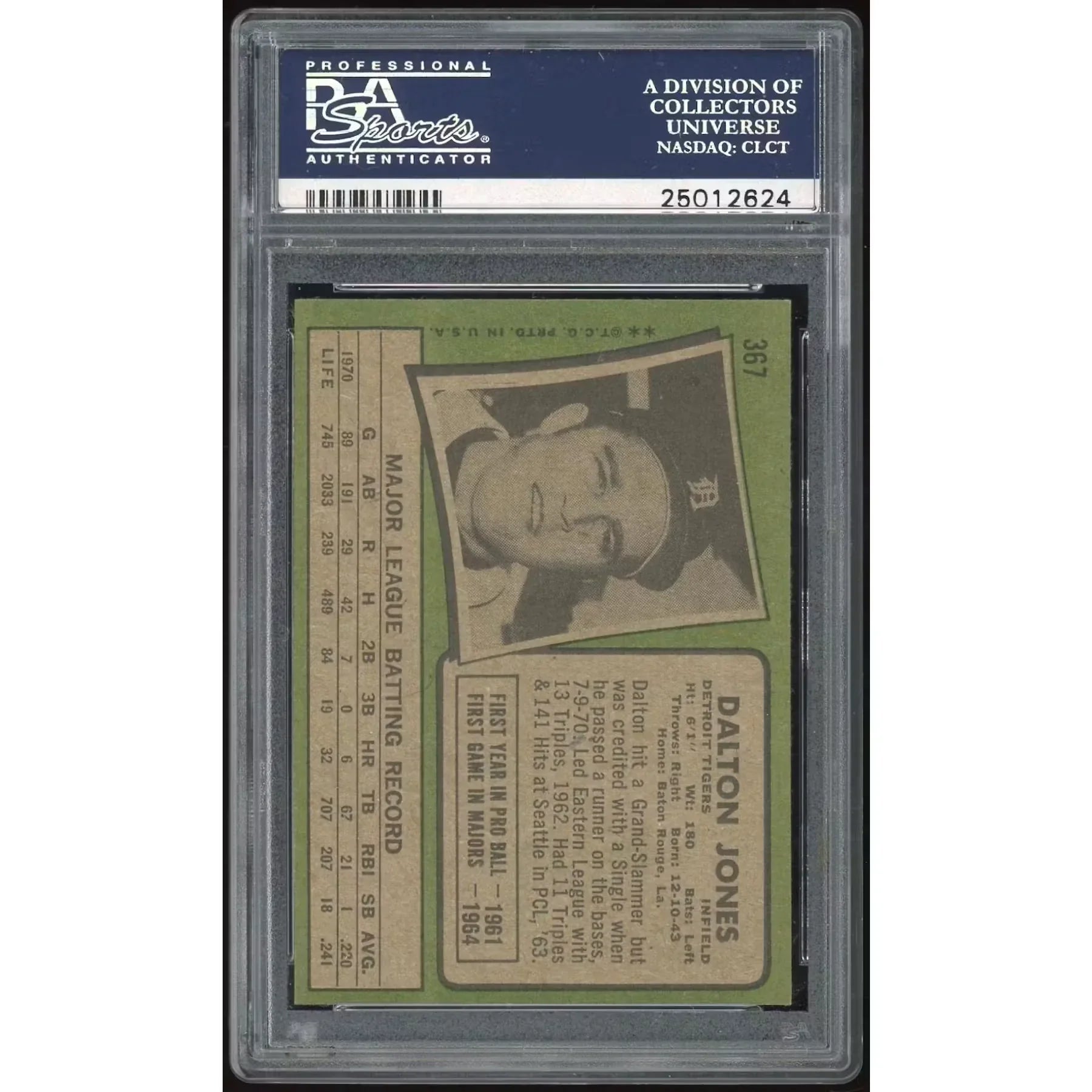 Dalton Jones 1971 Topps #367 Baseball Card | PSA 8