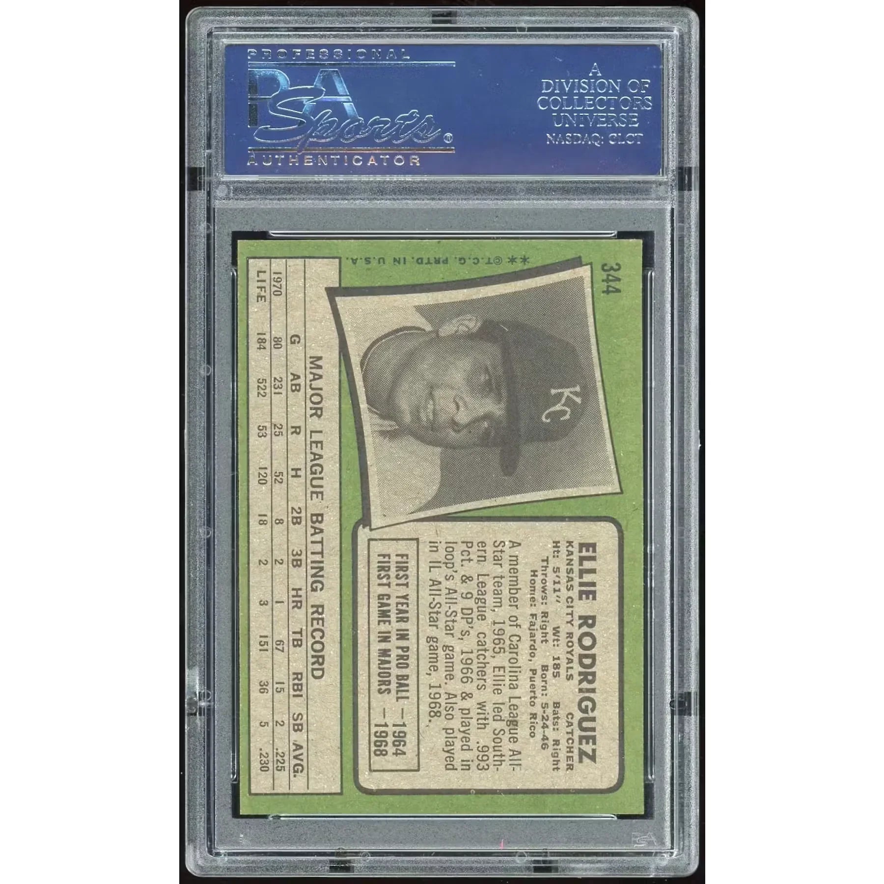 1971 Topps #344 Ellie Rodriguez Baseball Card | PSA 8