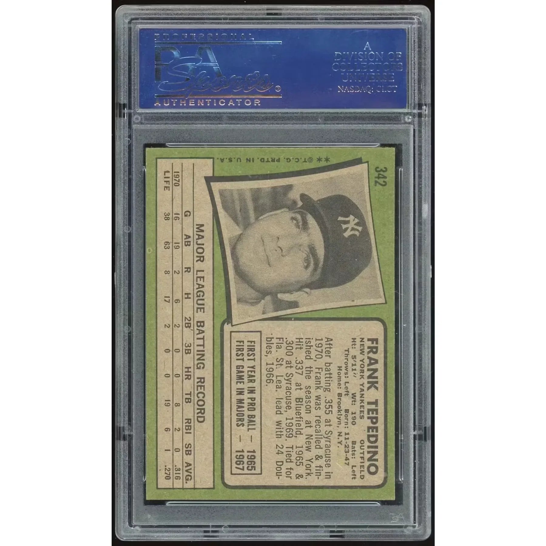 Frank Tepedino 1971 Topps #342 Card | PSA 8