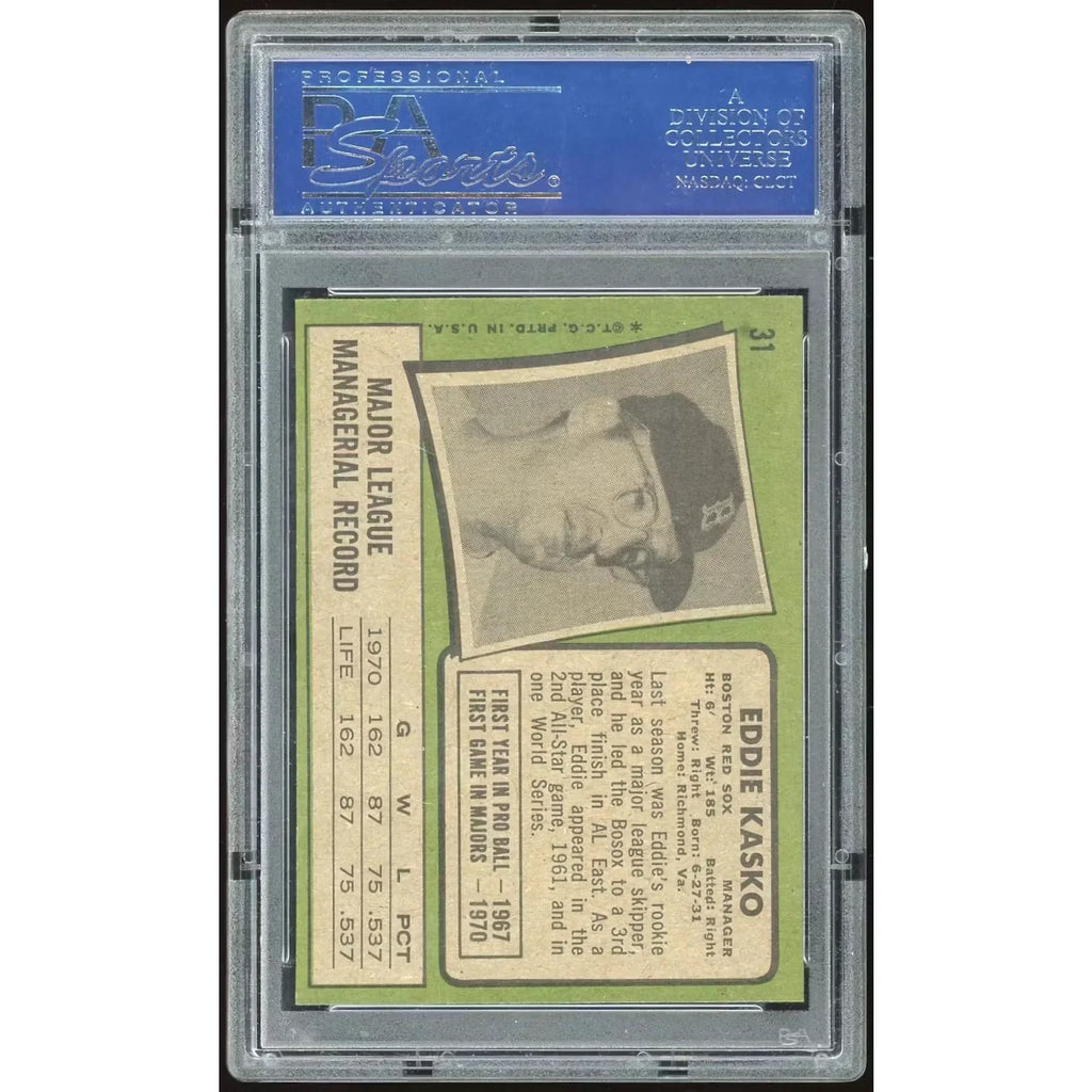 Eddie Kasko 1971 Topps #31 Baseball Card | PSA 8 Graded