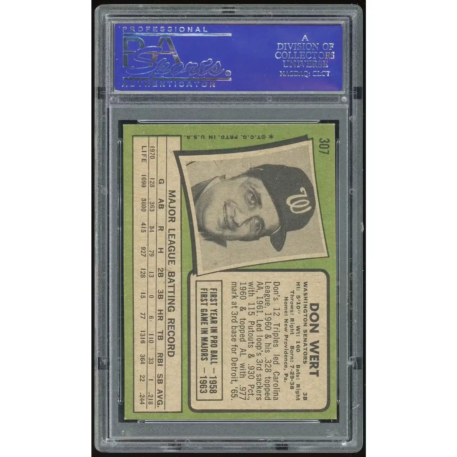 Don Wert 1971 Topps #307 Baseball Card | PSA 8