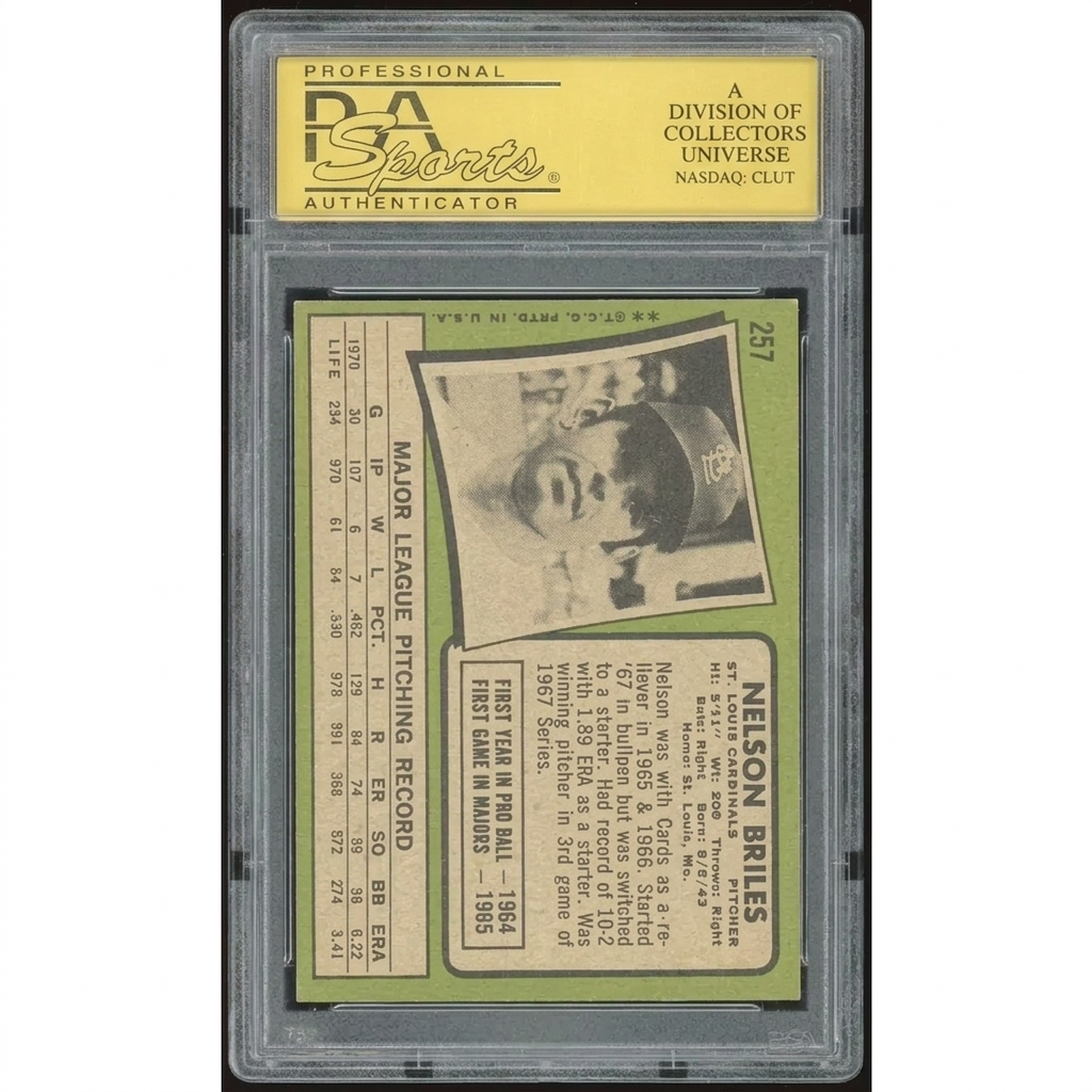 Nelson Briles 1971 Topps #257 Baseball Card | PSA 8