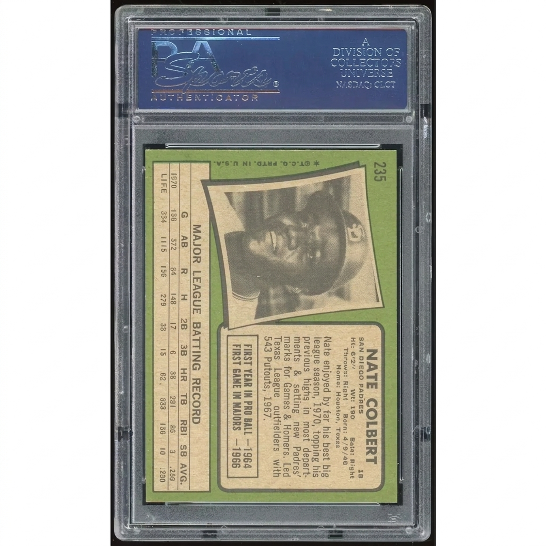 Nate Colbert 1971 Topps #235 Baseball Card | PSA 8