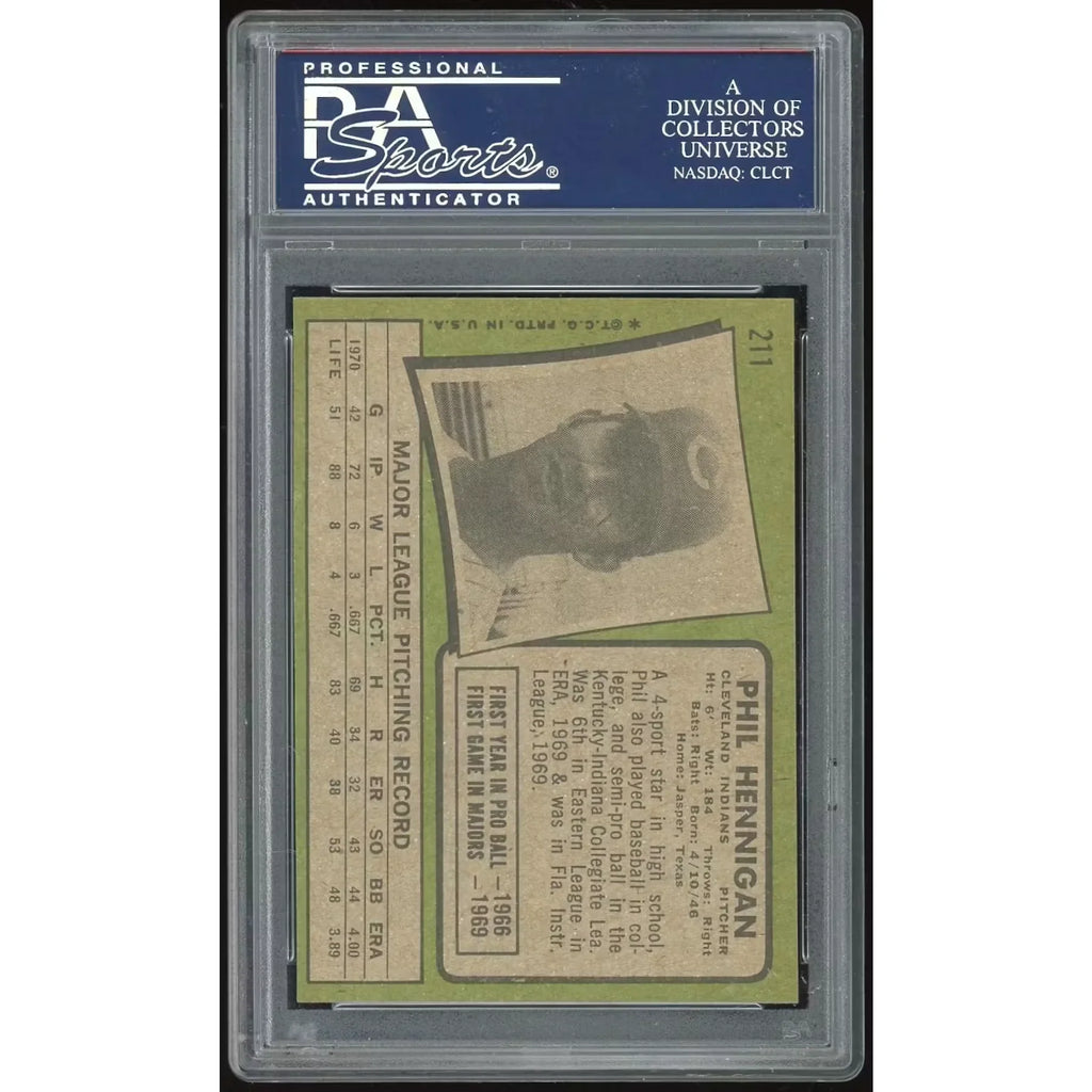 Phil Hennigan 1971 Topps #211 Rookie Card | PSA 8