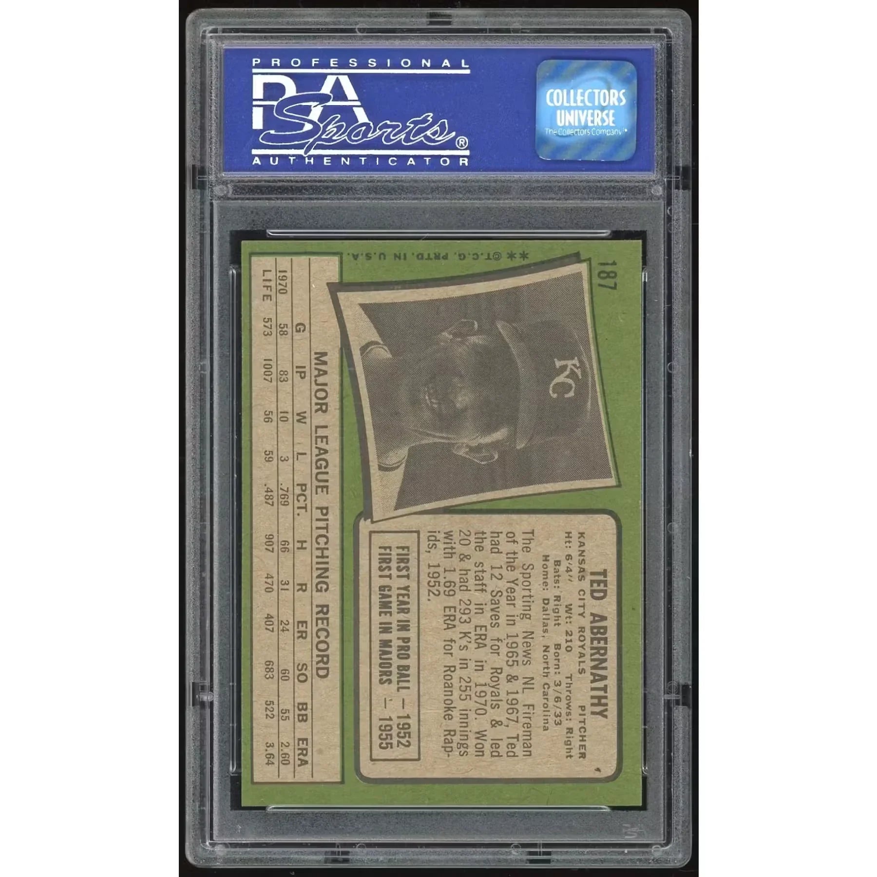 Ted Abernathy 1971 Topps #187 Baseball Card | PSA 8