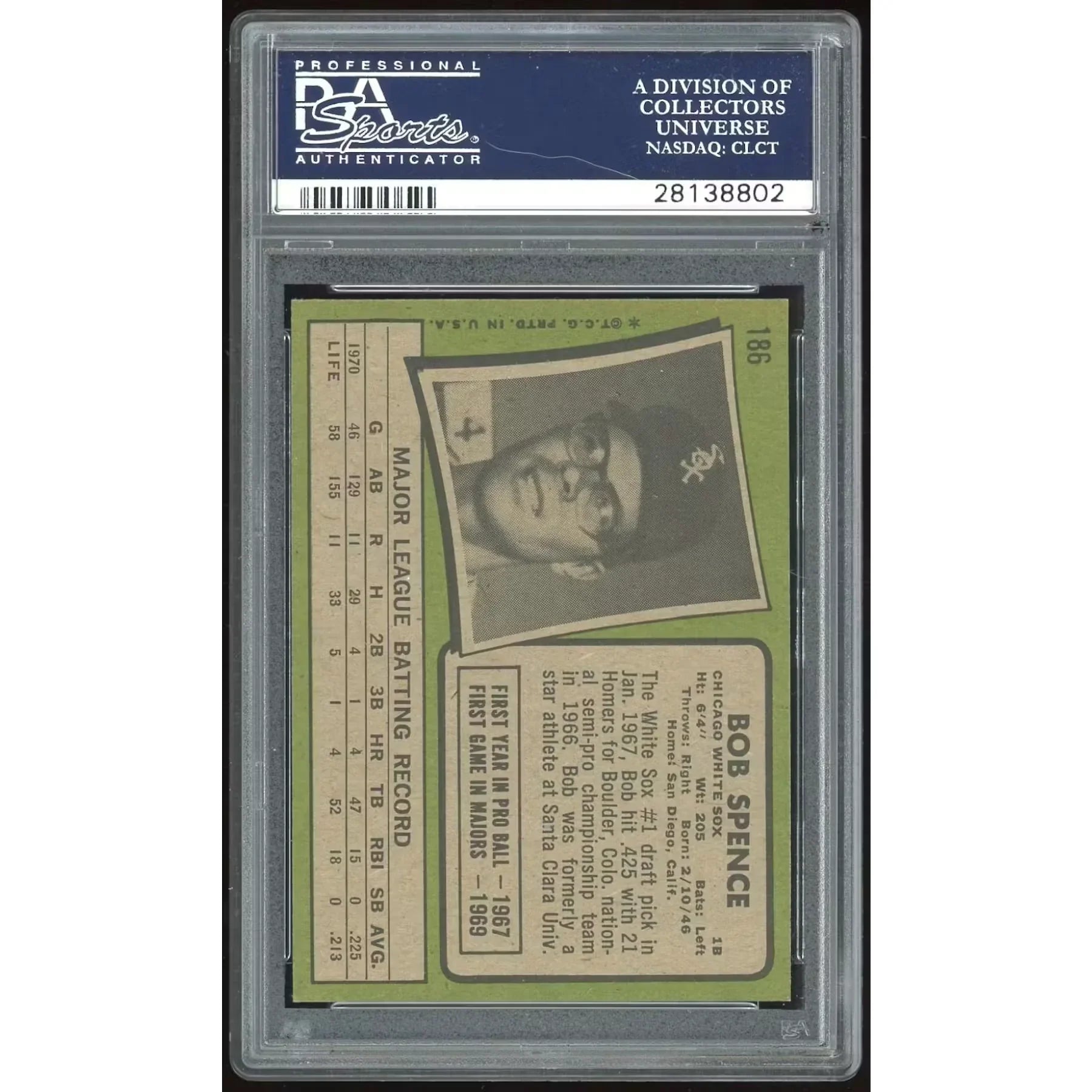 Bob Spence 1971 Topps #186 Rookie Card | PSA 8