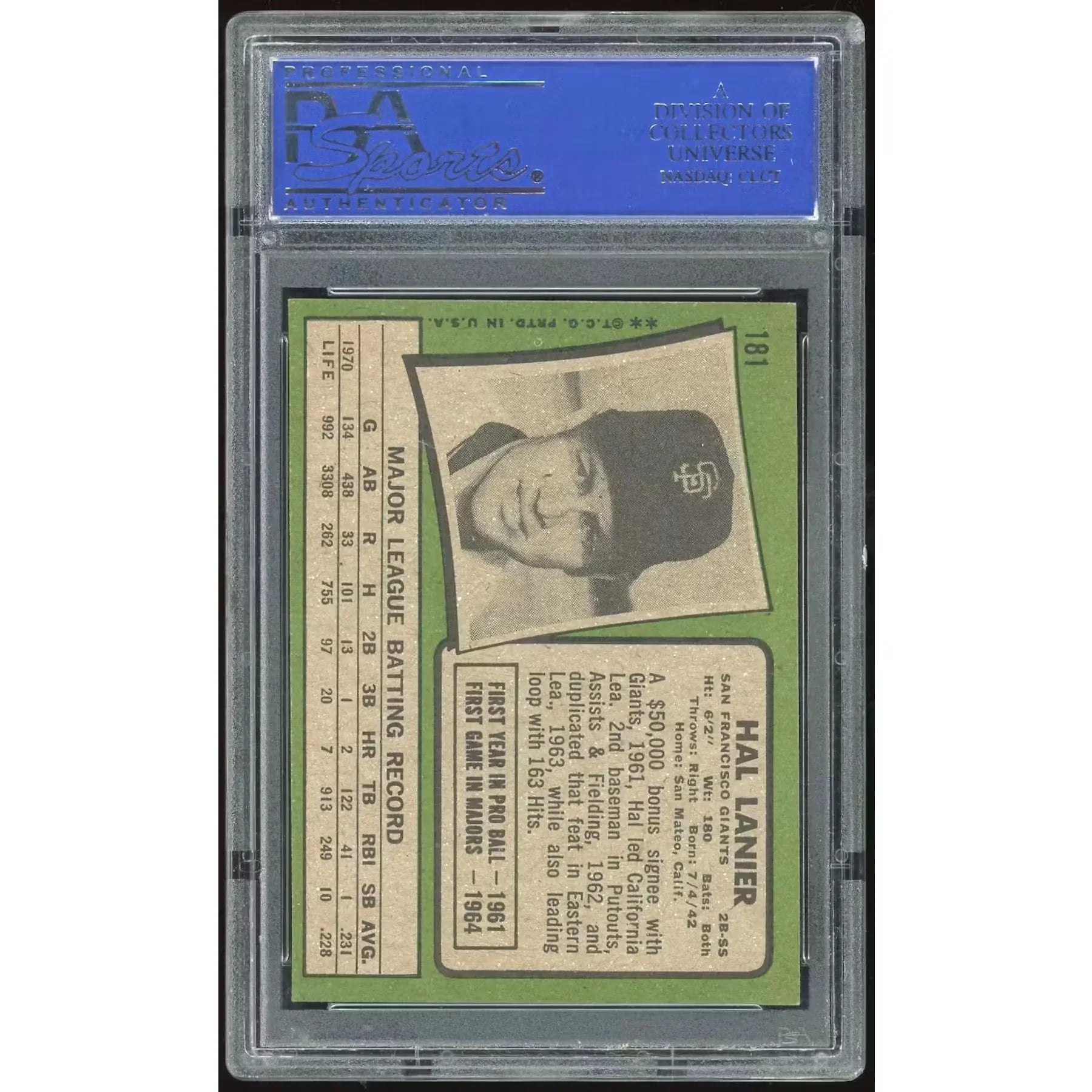 Hal Lanier 1971 Topps #181 Baseball Card | PSA 8 2089
