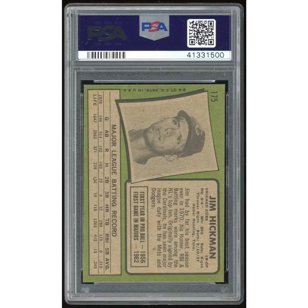 Jim Hickman 1971 Topps #175 Baseball Card | PSA 8
