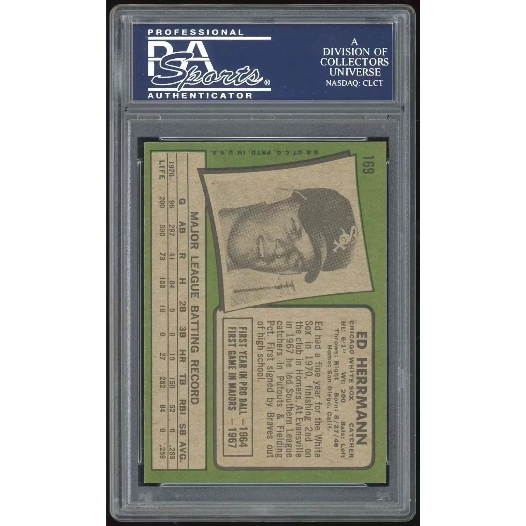 Ed Herrmann 1971 Topps #169 Baseball Card | PSA 8