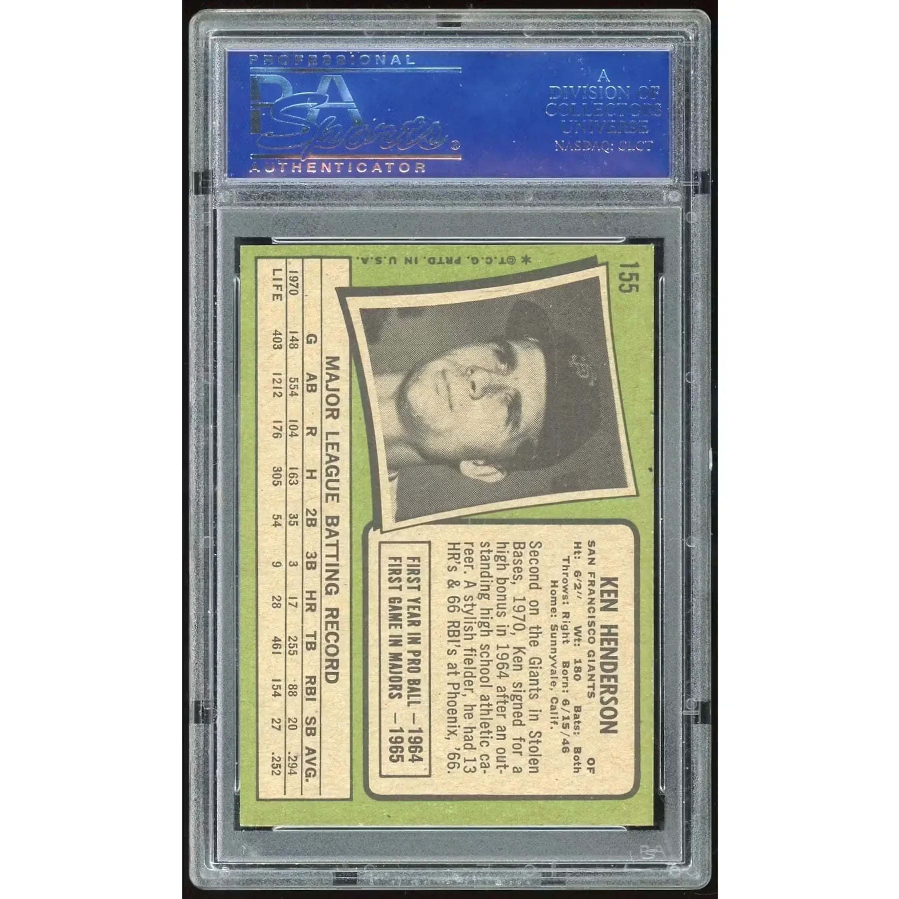 1971 Topps #155 Ken Henderson Baseball Card | PSA 8