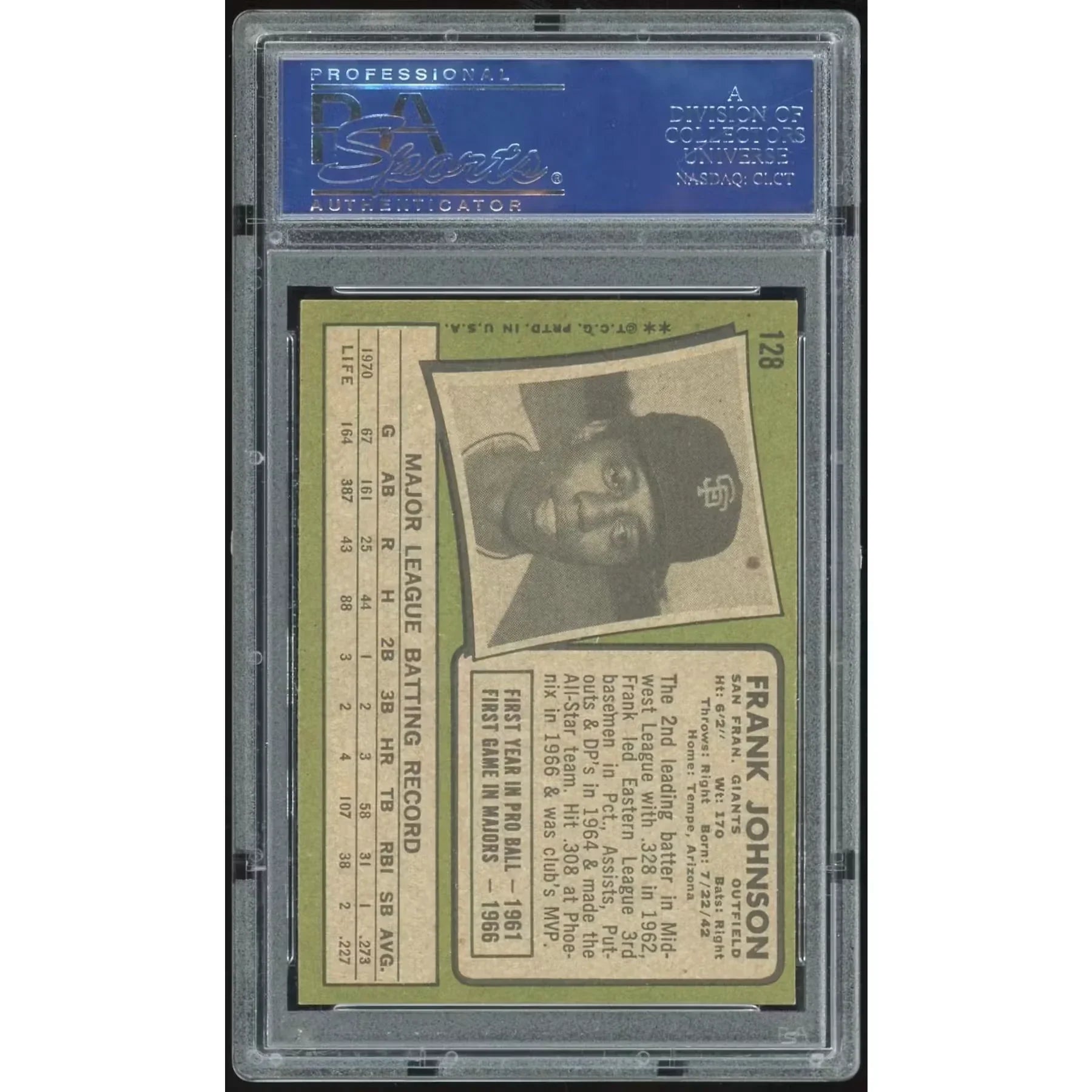 Frank Johnson 1971 Topps #128 Baseball Card | PSA 8