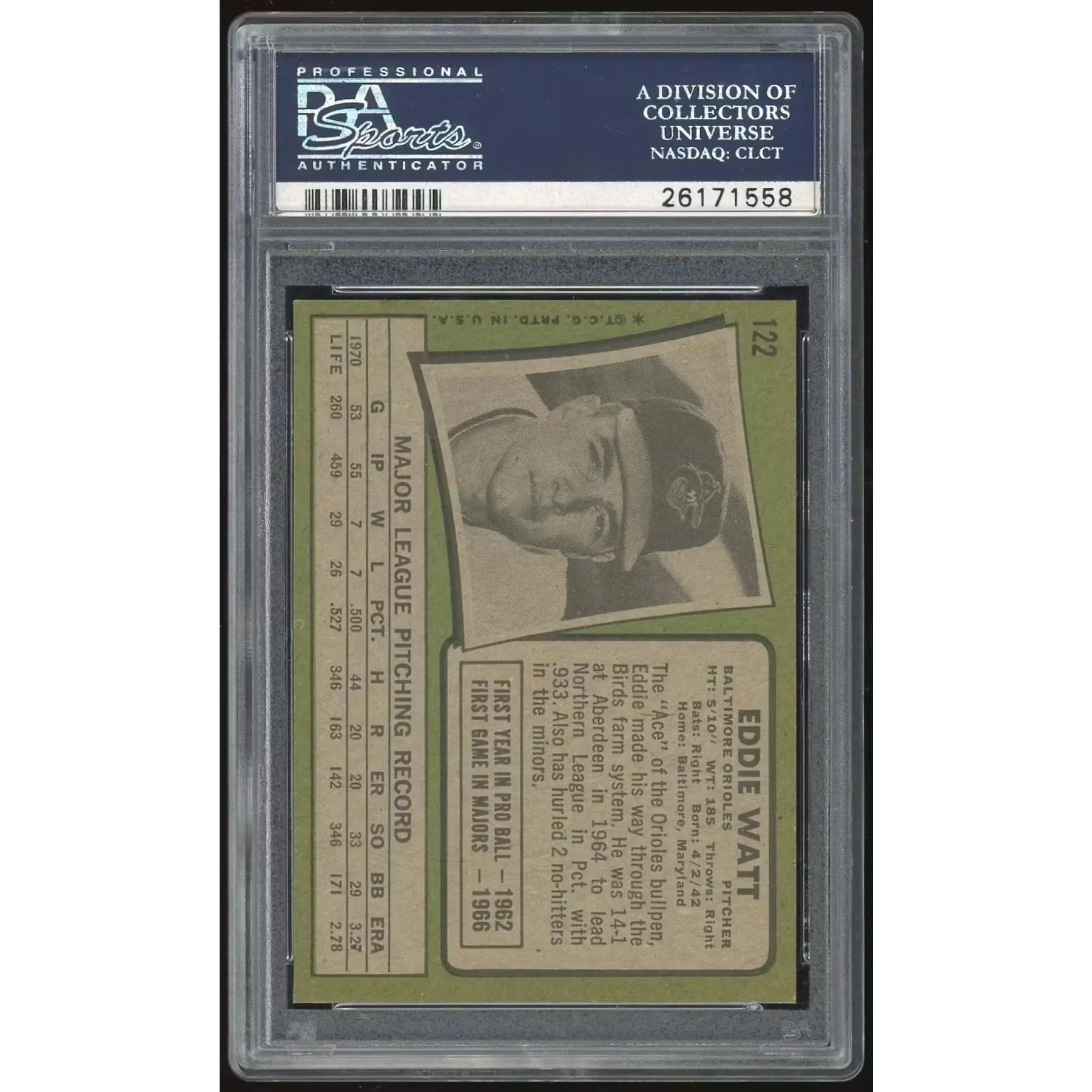 Eddie Watt 1971 Topps #122 Baseball Card | PSA 8