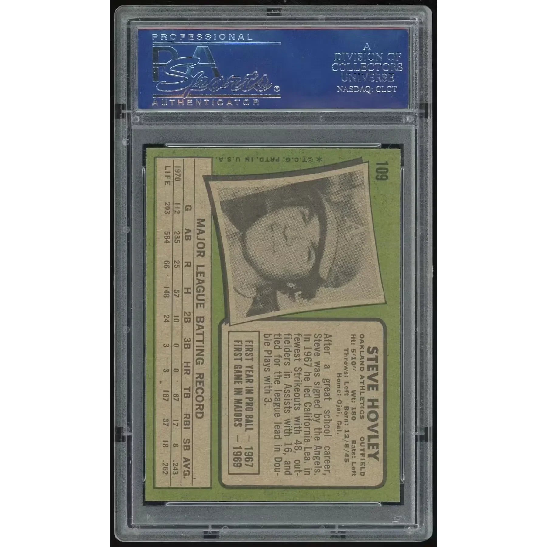 Steve Hovley 1971 Topps #109 Baseball Card | PSA 8