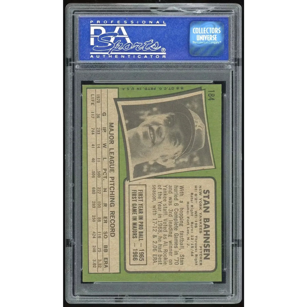 Stan Bahnsen 1971 Topps #184 Baseball Card | PSA 8