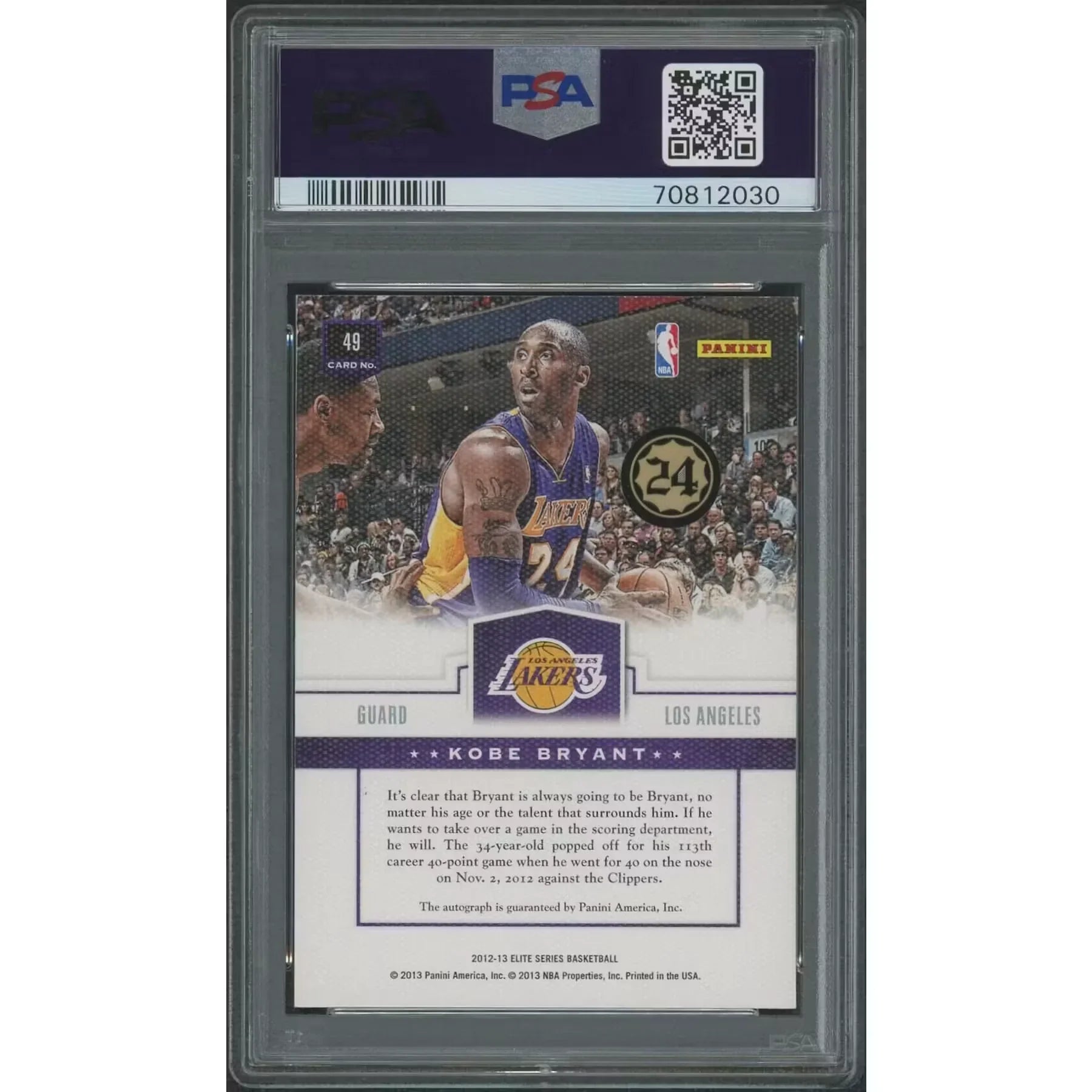 Kobe Bryant Signed 2012-13 Panini Elite Card | PSA 10 Gem Mint