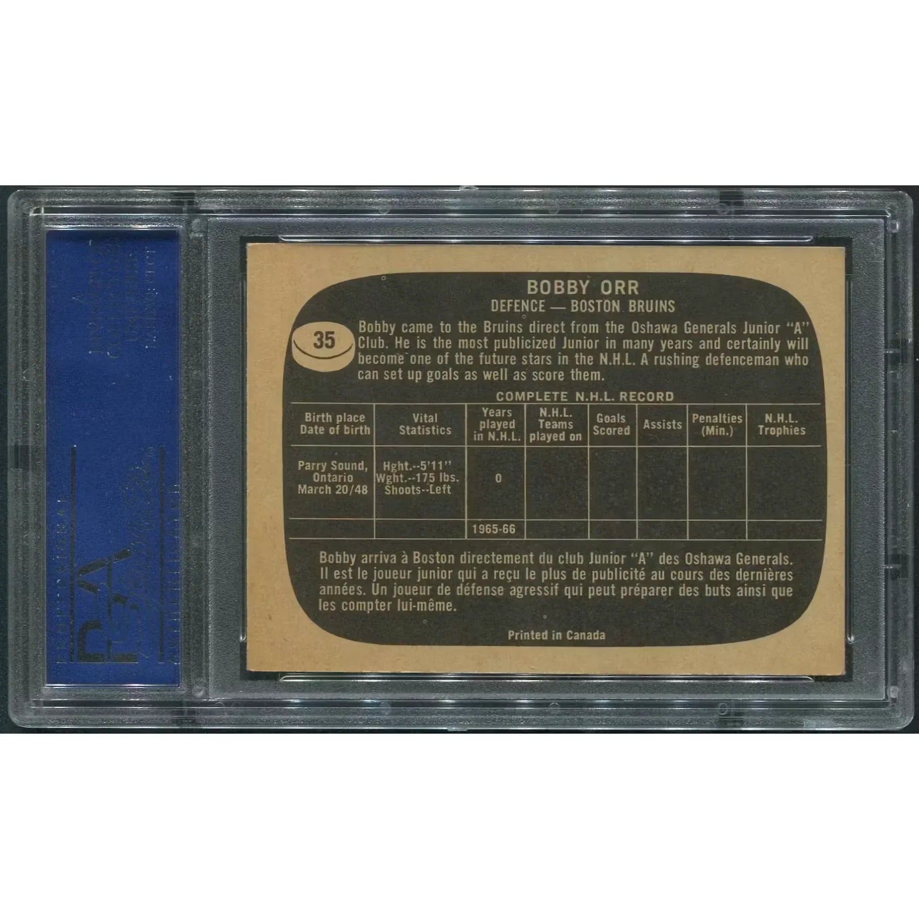 Bobby Orr 1966-67 Topps Hockey #35 Rookie Card | PSA 5.5