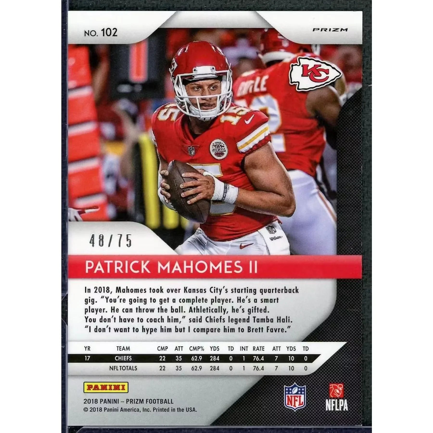 Patrick Mahomes 2018 Panini Prizm Green Crystals Card | #102/75