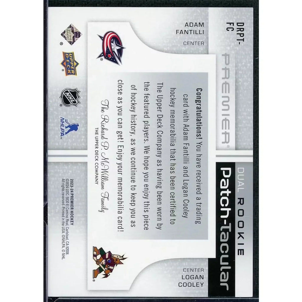 Adam Fantilli Logan Cooley Signed Dual Rookie Patch Card | 2023-24 UD Premier/25