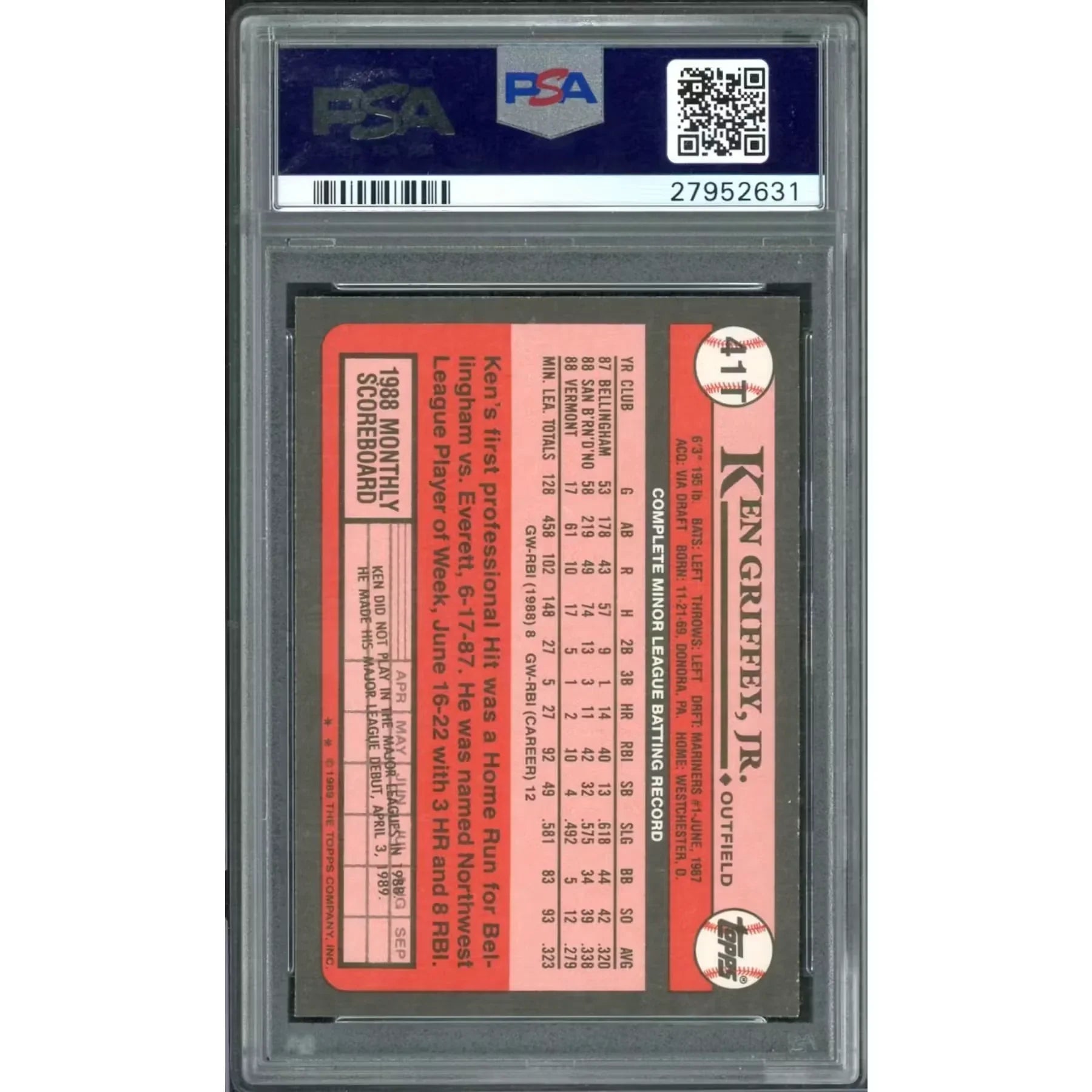 Ken Griffey Jr. 1989 Topps Traded Rookie Card #41T | PSA 10
