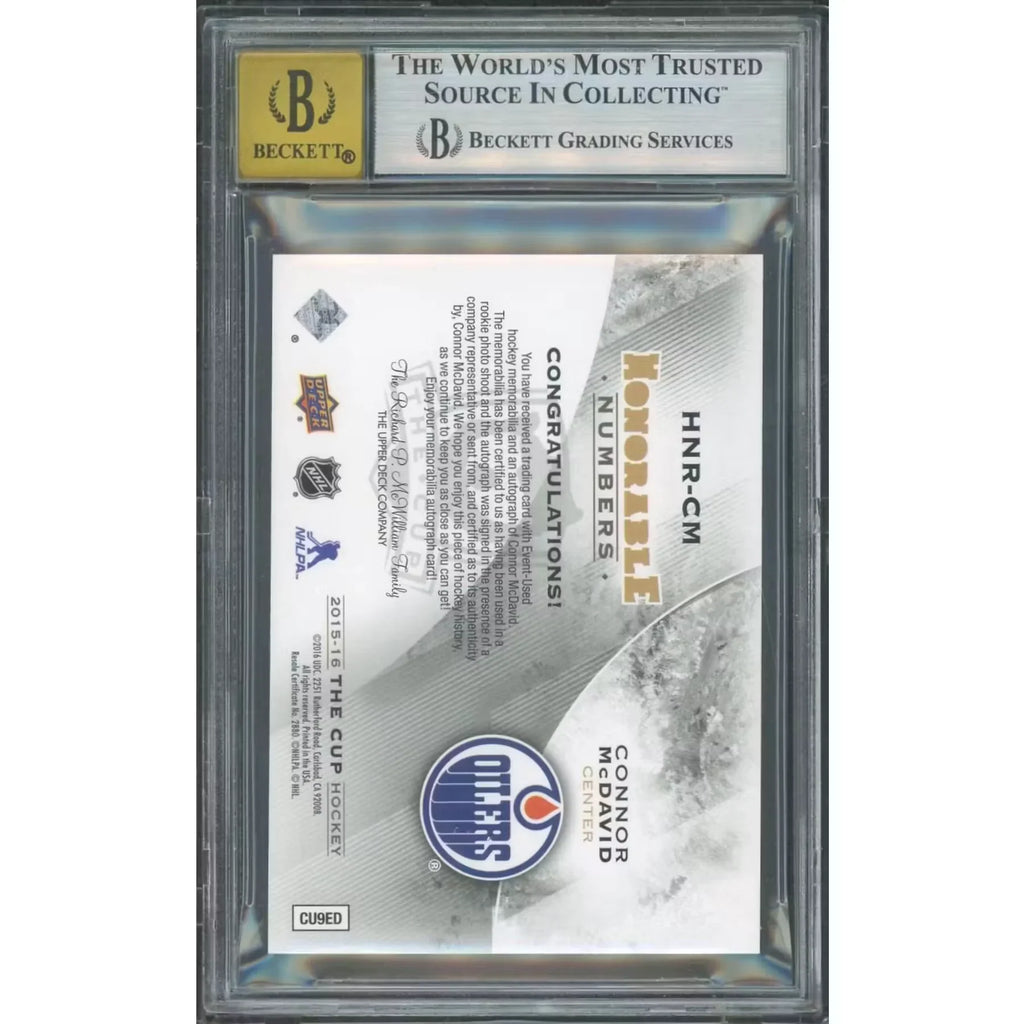 Connor McDavid 2015-16 Upper Deck The Cup Honorable Numbers Rookie Patch Auto | BGS 9