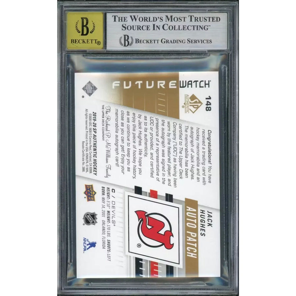 Jack Hughes Signed 2019-20 Upper Deck SP Authentic Card | BGS 8.5