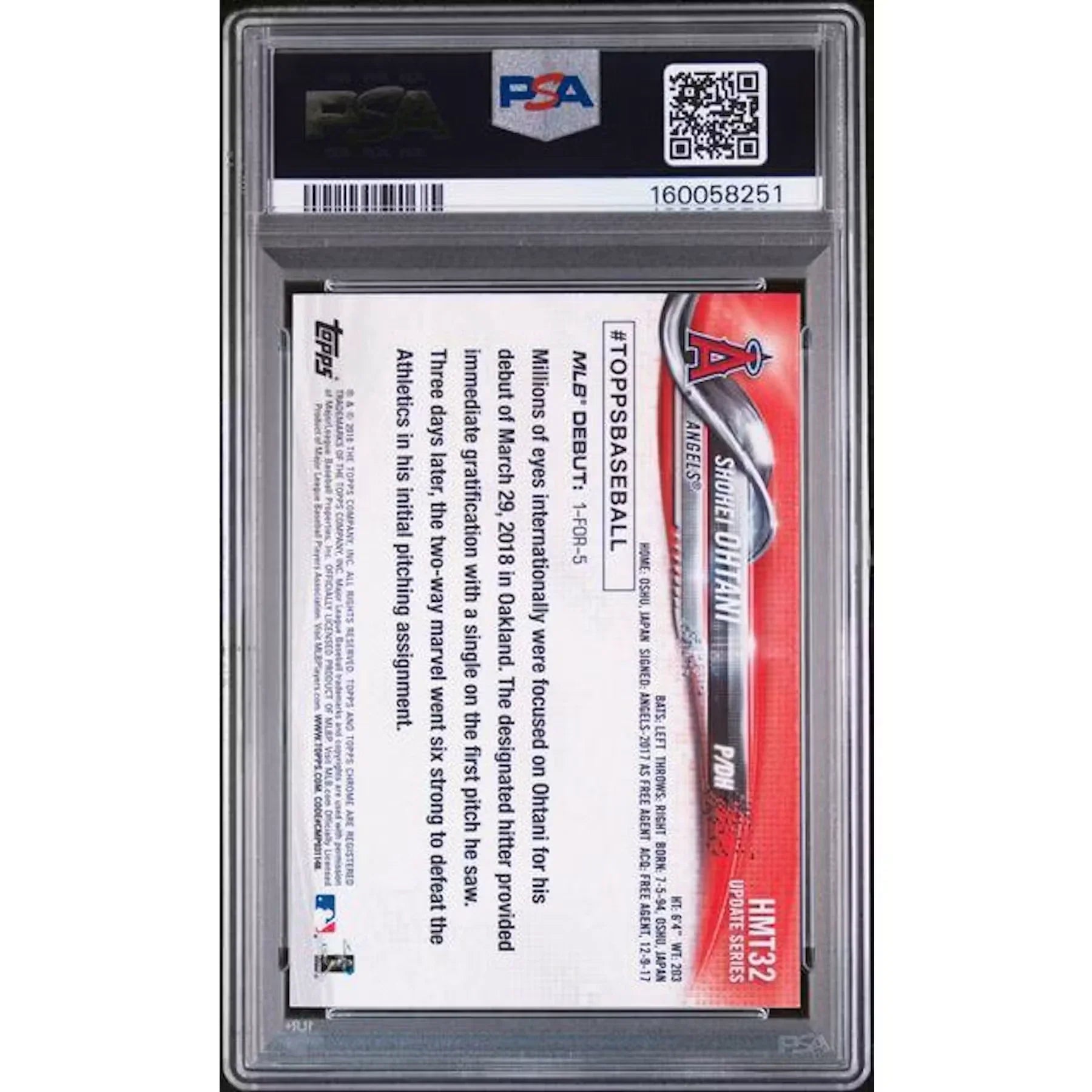 Shohei Ohtani 2018 Topps Chrome Update Rookie Card #HMT32 | PSA 10