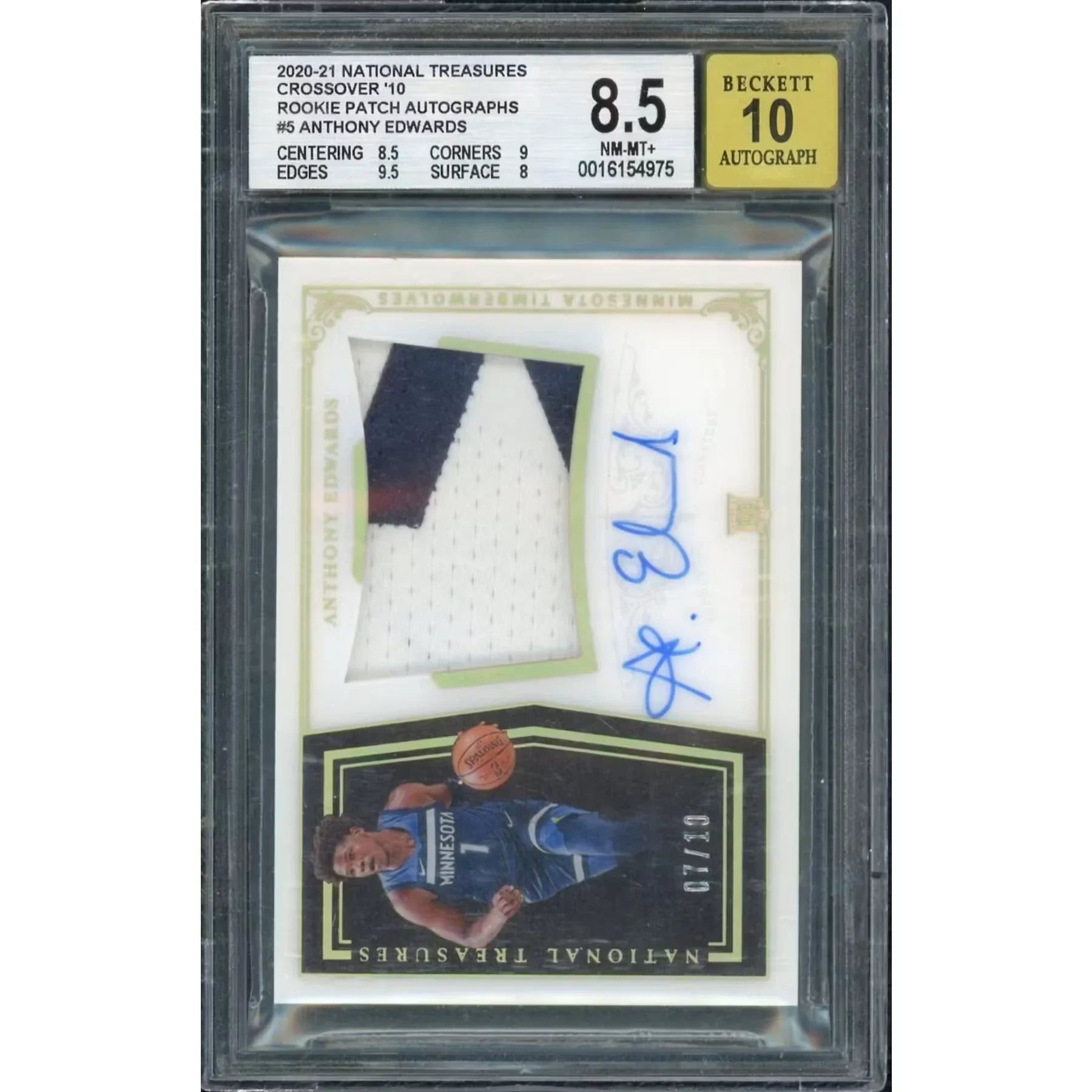 Anthony Edwards 2020-21 Panini National Treasures '10 Crossover RPA | BGS 8.5