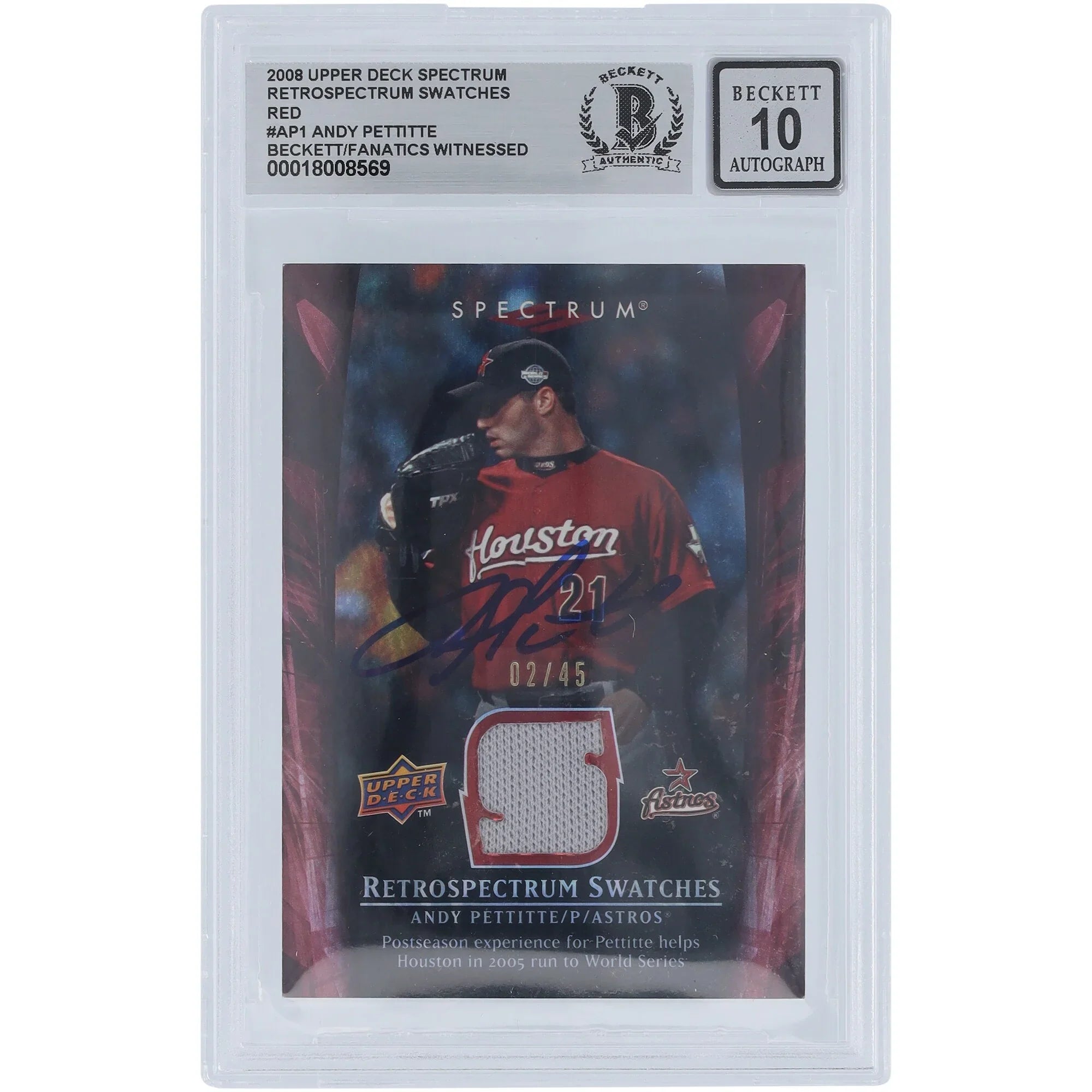 Andy Pettitte Signed 2008 Upper Deck Spectrum Red Retrospectrum Relic Card #/45