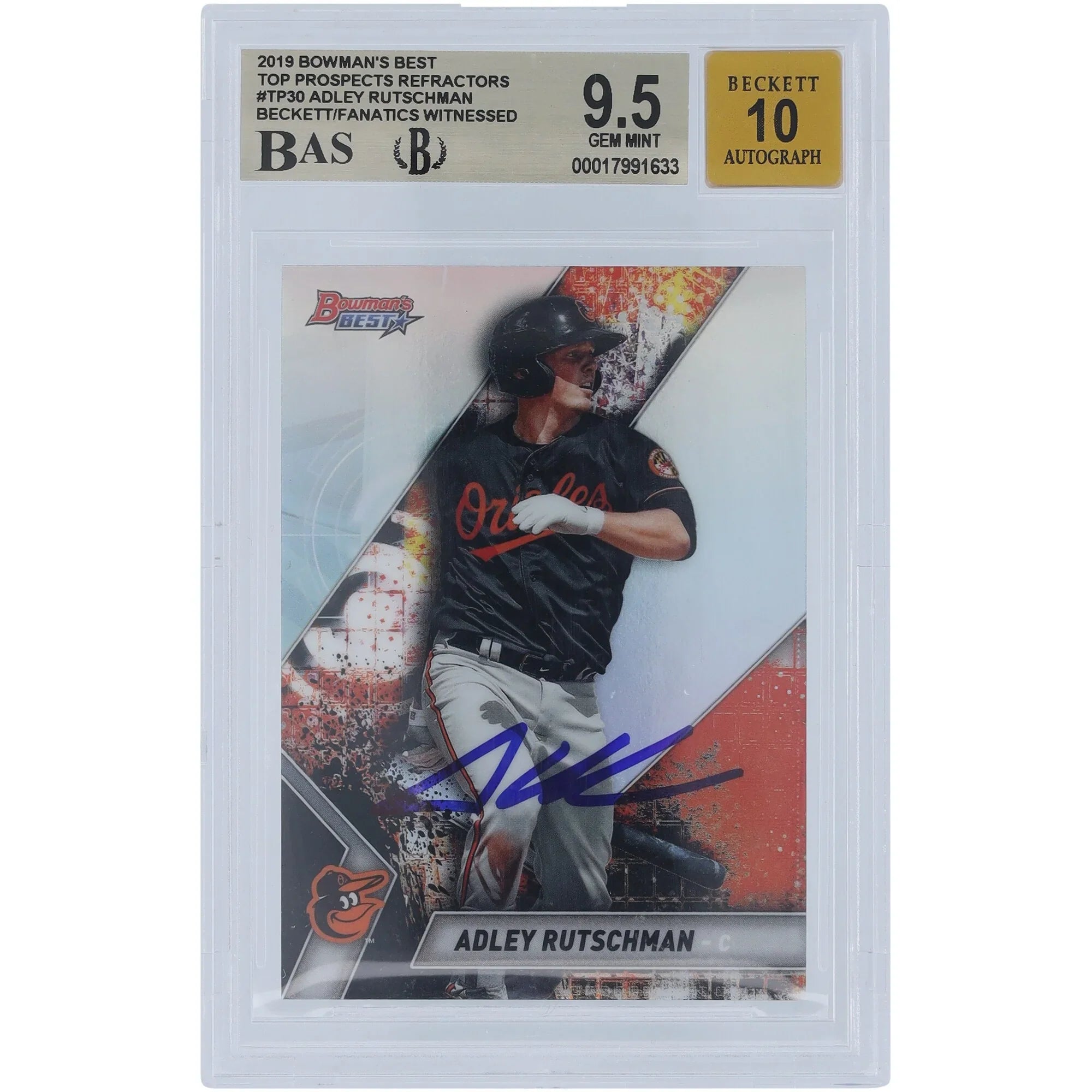 Adley Rutschman Signed 2019 Bowman's Best Top Prospects Refractor #TP-30 | Graded 9.5