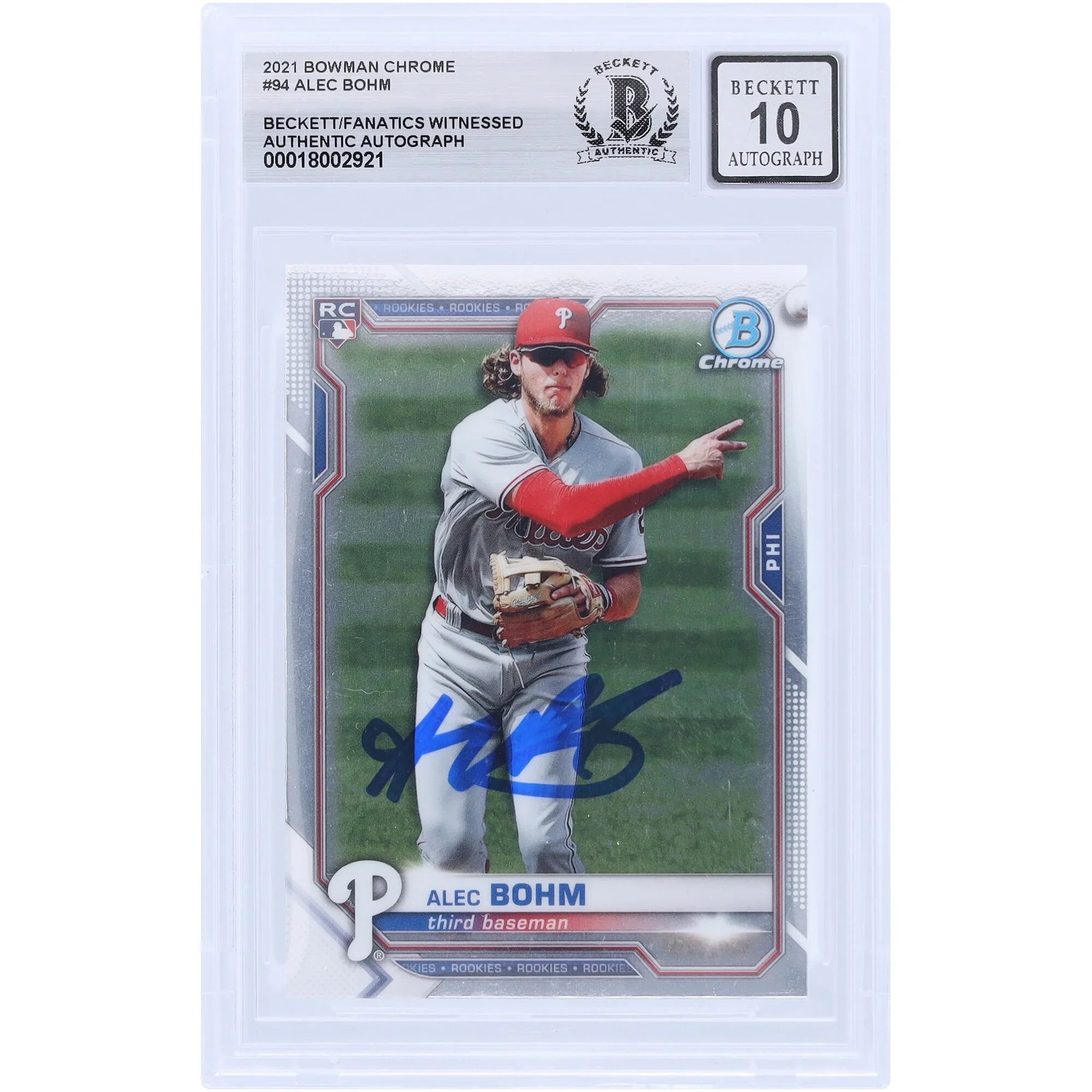 Alec Bohm Signed 2021 Bowman Chrome #94 Rookie Card | Grade 10