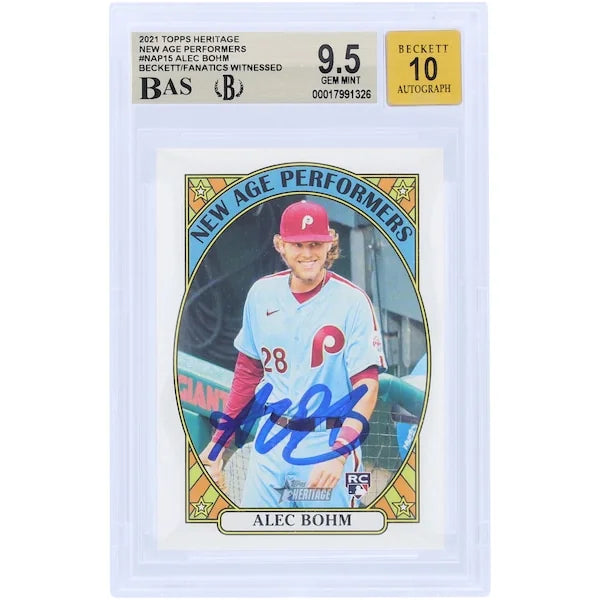 Alec Bohm Signed 2021 Topps Heritage New Age Performers Rookie Card | Grade 9.5
