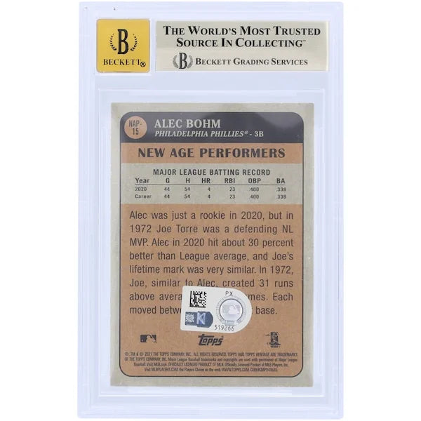 Alec Bohm Signed 2021 Topps Heritage New Age Performers Rookie Card | Grade 9.5