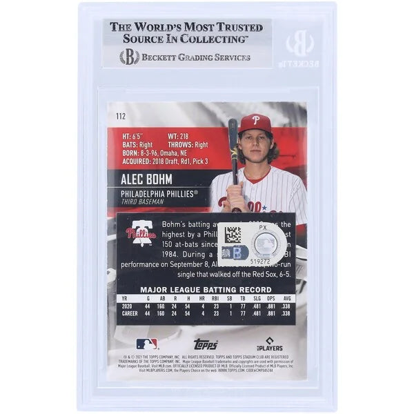 Alec Bohm Signed 2021 Topps Stadium Club #112 Rookie Card | Authenticated