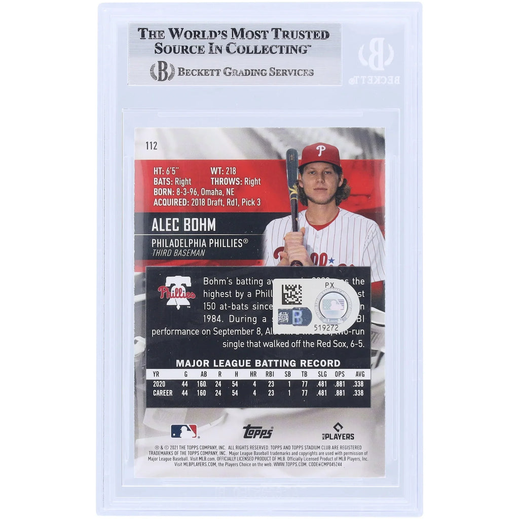 Alec Bohm Signed 2021 Topps Stadium Club #112 Rookie Card | Authenticated