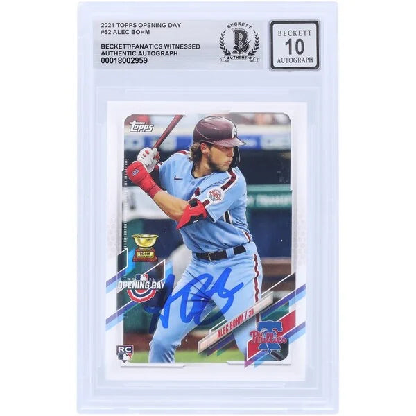 Alec Bohm Signed 2021 Topps Opening Day #62 Rookie Card | Beckett Authenticated 10