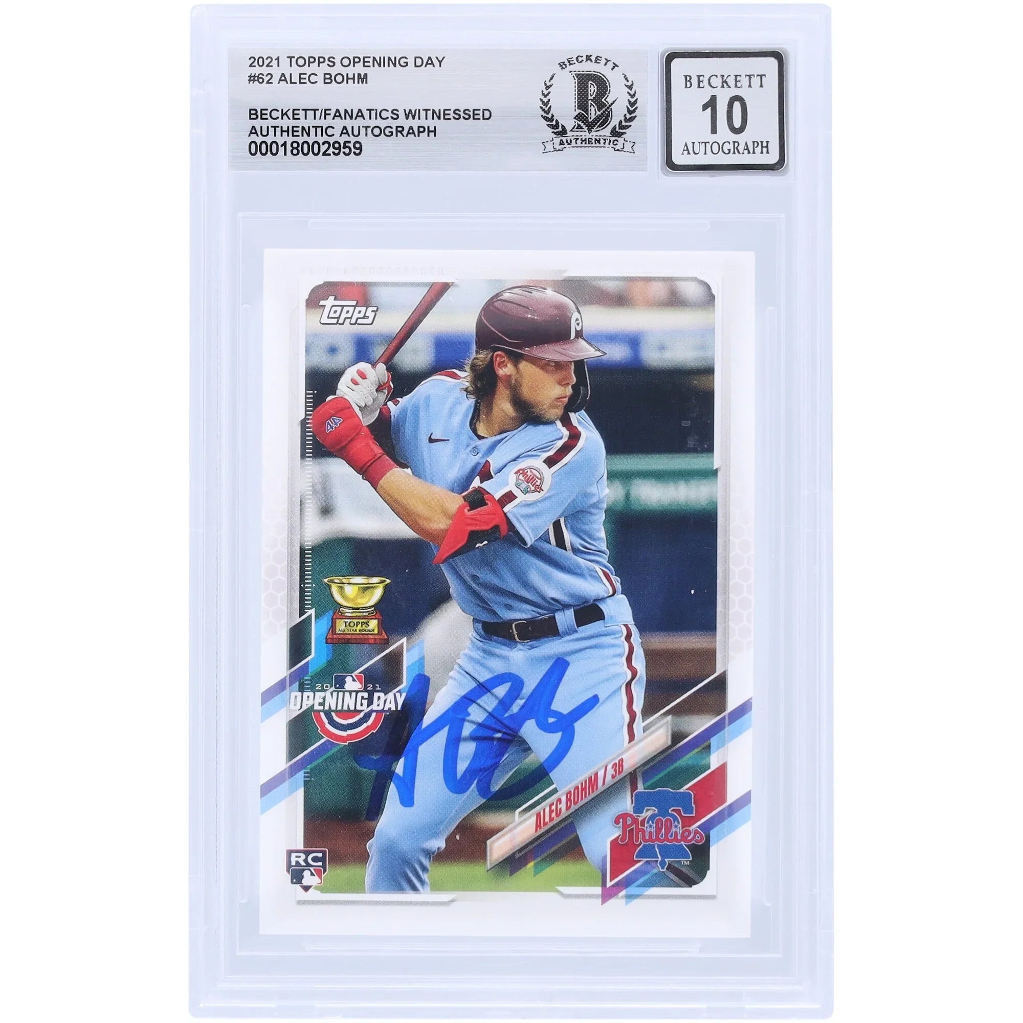 Alec Bohm Signed 2021 Topps Opening Day #62 Rookie Card | Beckett Authenticated 10