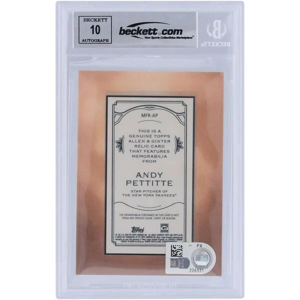 Andy Pettitte Signed 2020 Topps Allen & Ginter Mini Framed Jersey Relic Card | Graded 10