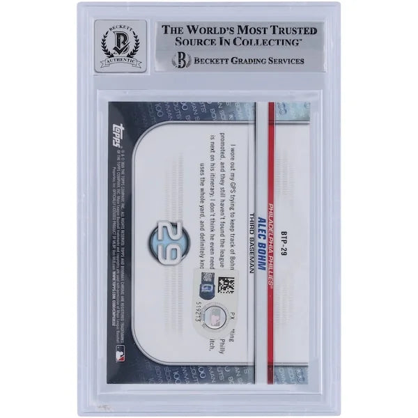 Alec Bohm Signed 2020 Bowman Chrome Scouts Top 100 #BTP-29 | Graded 9