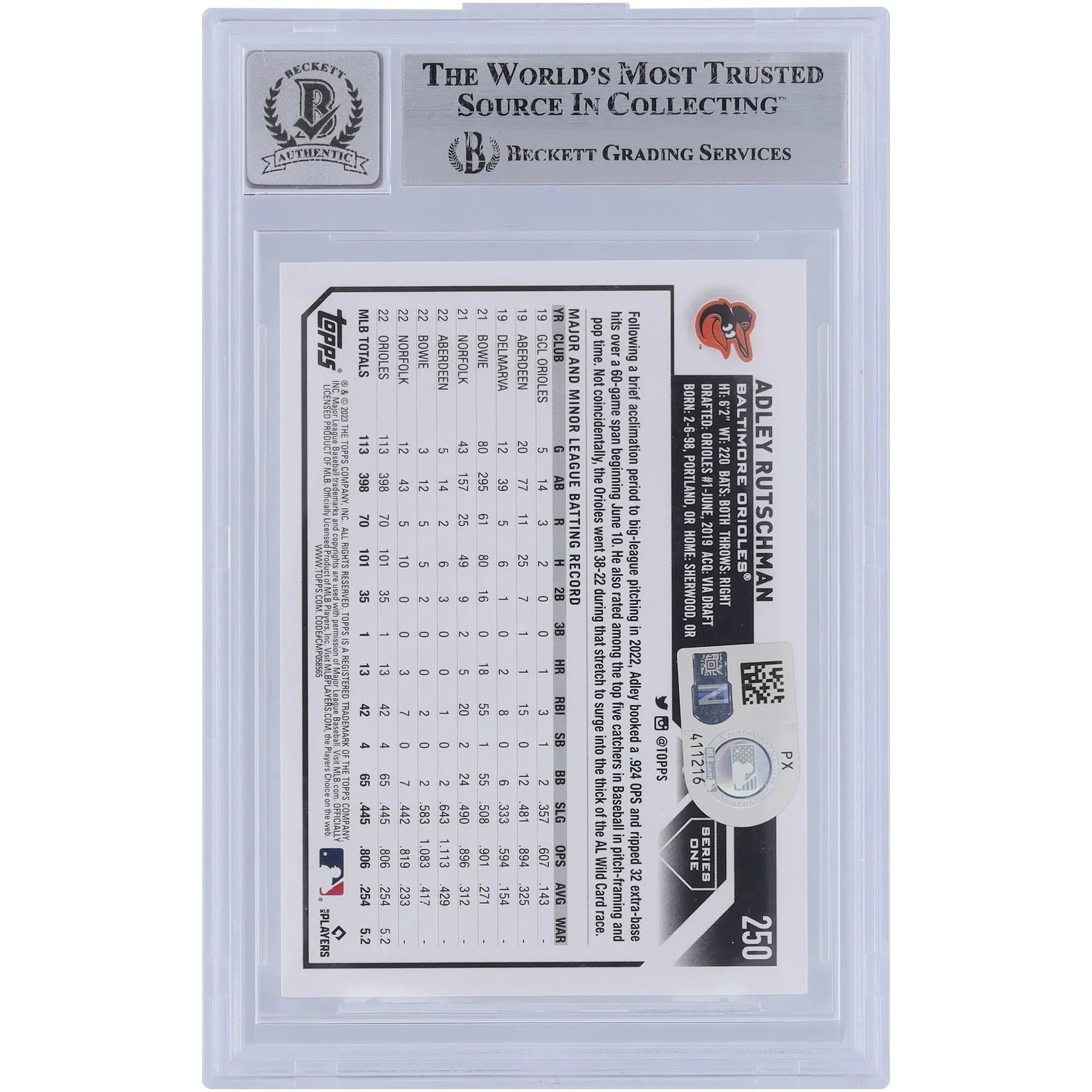 Adley Rutschman Signed 2023 Topps Series One #250 Rookie Card | Graded 9