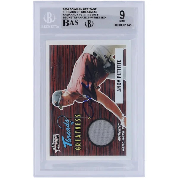 Andy Pettitte Signed 2004 Bowman Heritage Threads of Greatness Jersey Relic Card | Graded