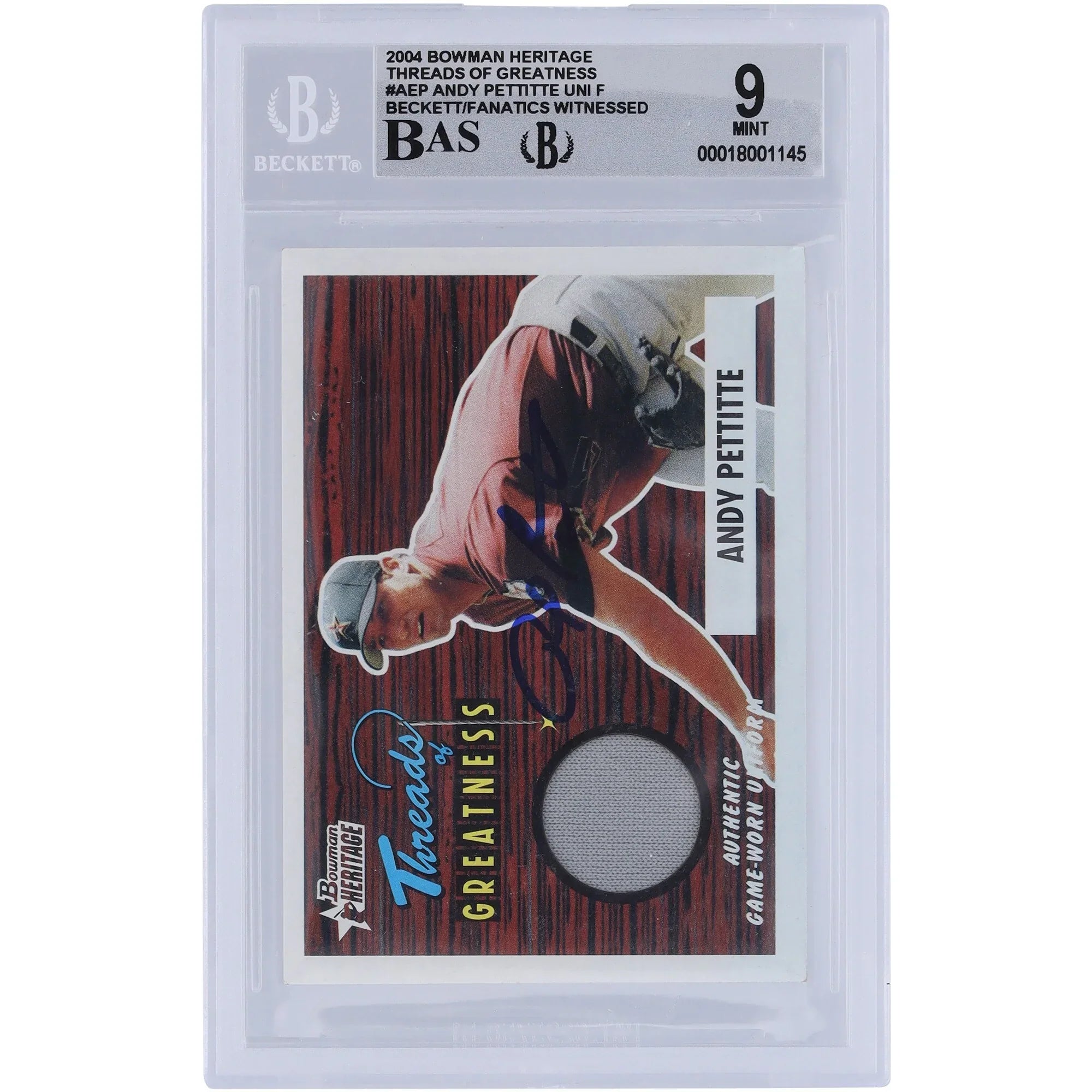 Andy Pettitte Signed 2004 Bowman Heritage Threads of Greatness Jersey Relic Card | Graded