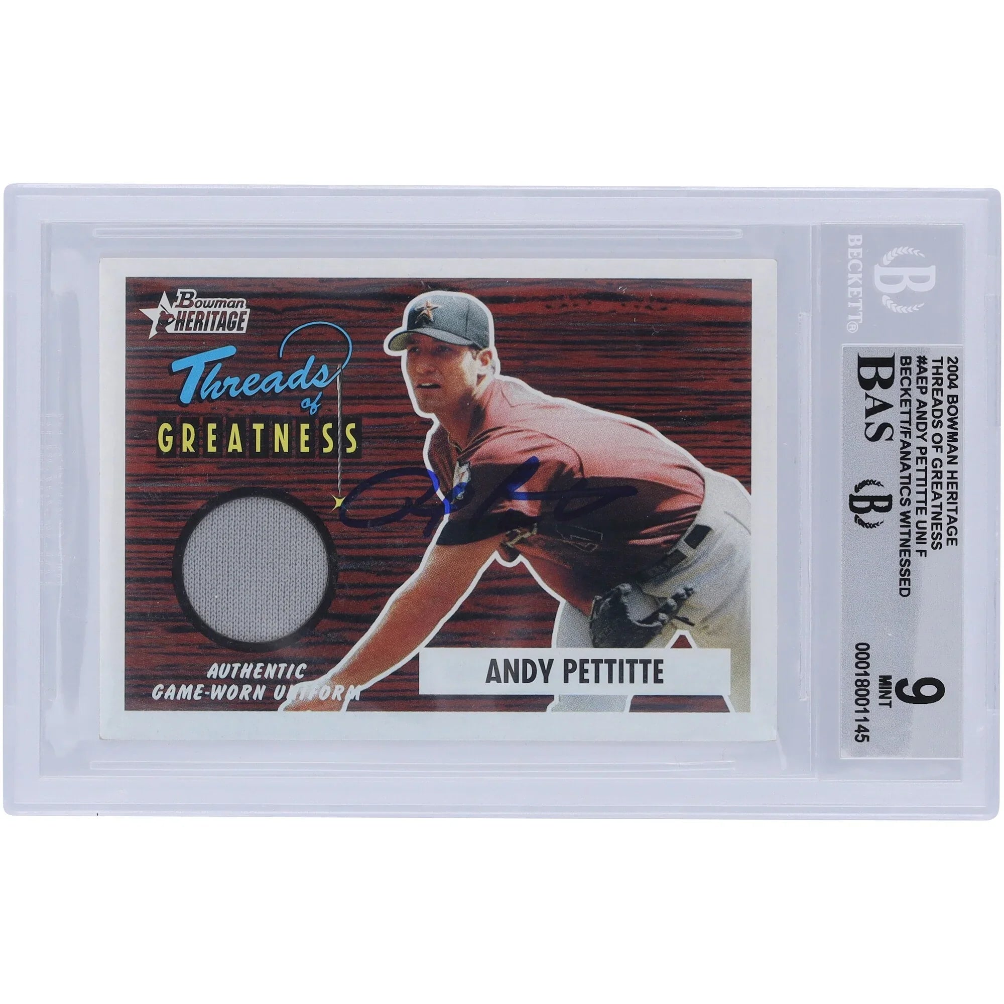 Andy Pettitte Signed 2004 Bowman Heritage Threads of Greatness Jersey Relic Card | Graded