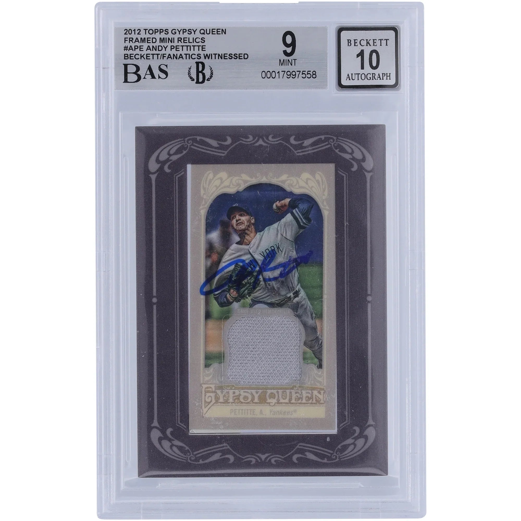 Andy Pettitte Signed 2012 Topps GQ Mini Jersey Relic Card | Graded 9