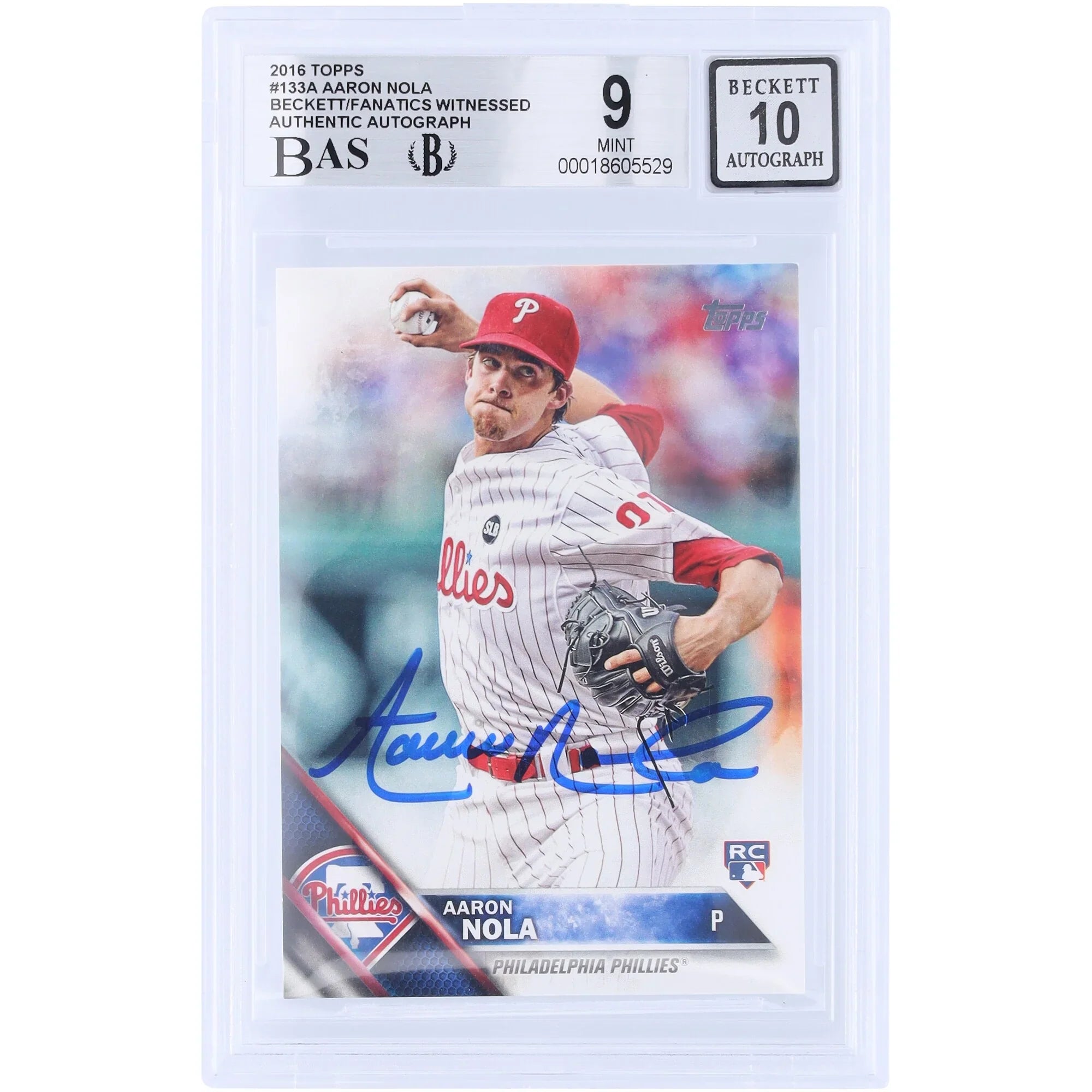 Aaron Nola Signed 2016 Topps Series 1 #133 Rookie Card | Beckett 9