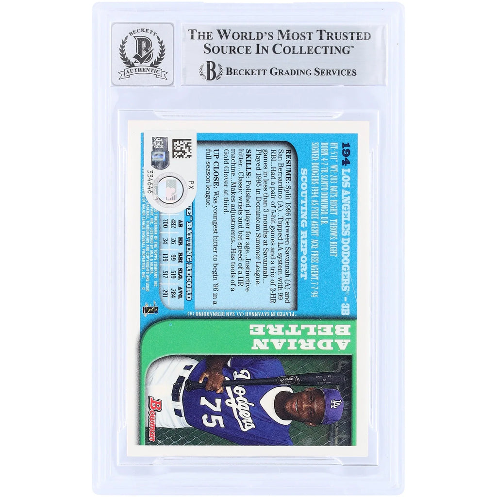 Adrian Beltre Signed 1997 Bowman #194 Rookie Card | Beckett Authenticated 10