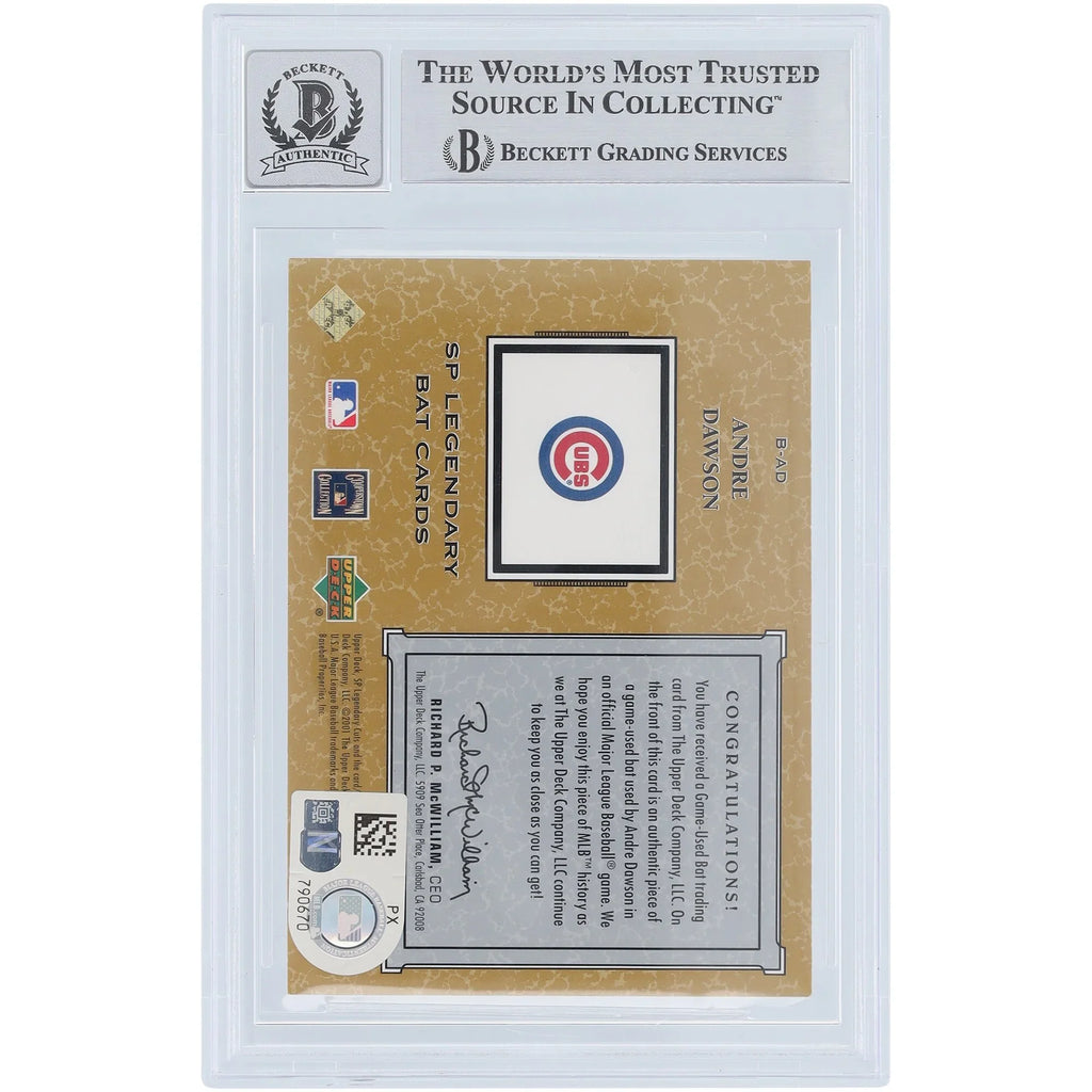 Andre Dawson Signed 2001 Upper Deck SP Legendary Cuts Bat Relic Card | Graded 9