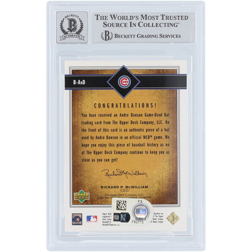 Andre Dawson Signed 2002 Upper Deck SP Legendary Cuts Game Bat Relic Card | Graded 10