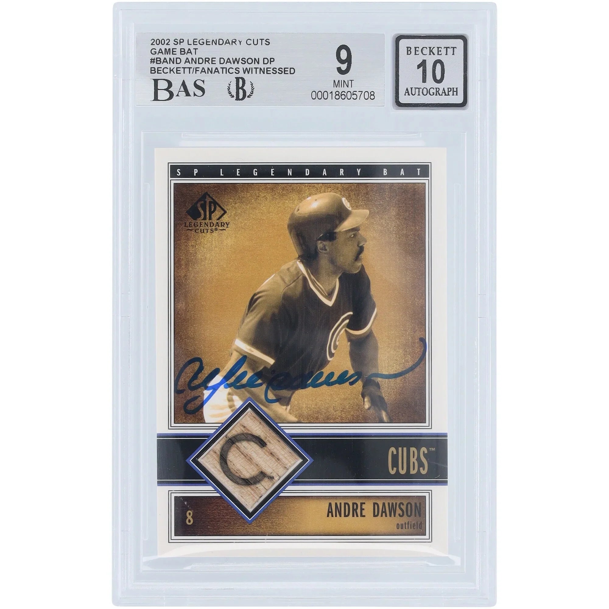 Andre Dawson Signed 2002 Upper Deck SP Legendary Cuts Game Bat Relic Card | Graded 9